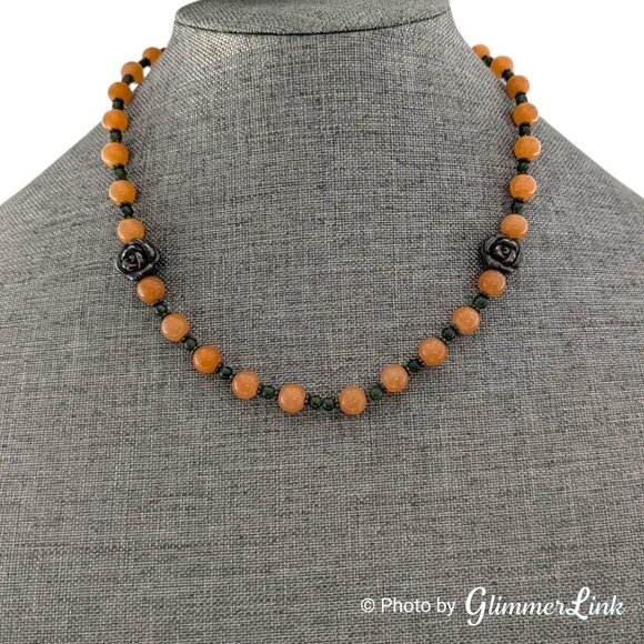 Vintage Sterling Silver Necklace Carnelian Quartz & Jade Beads 19" - Picture 3 of 14